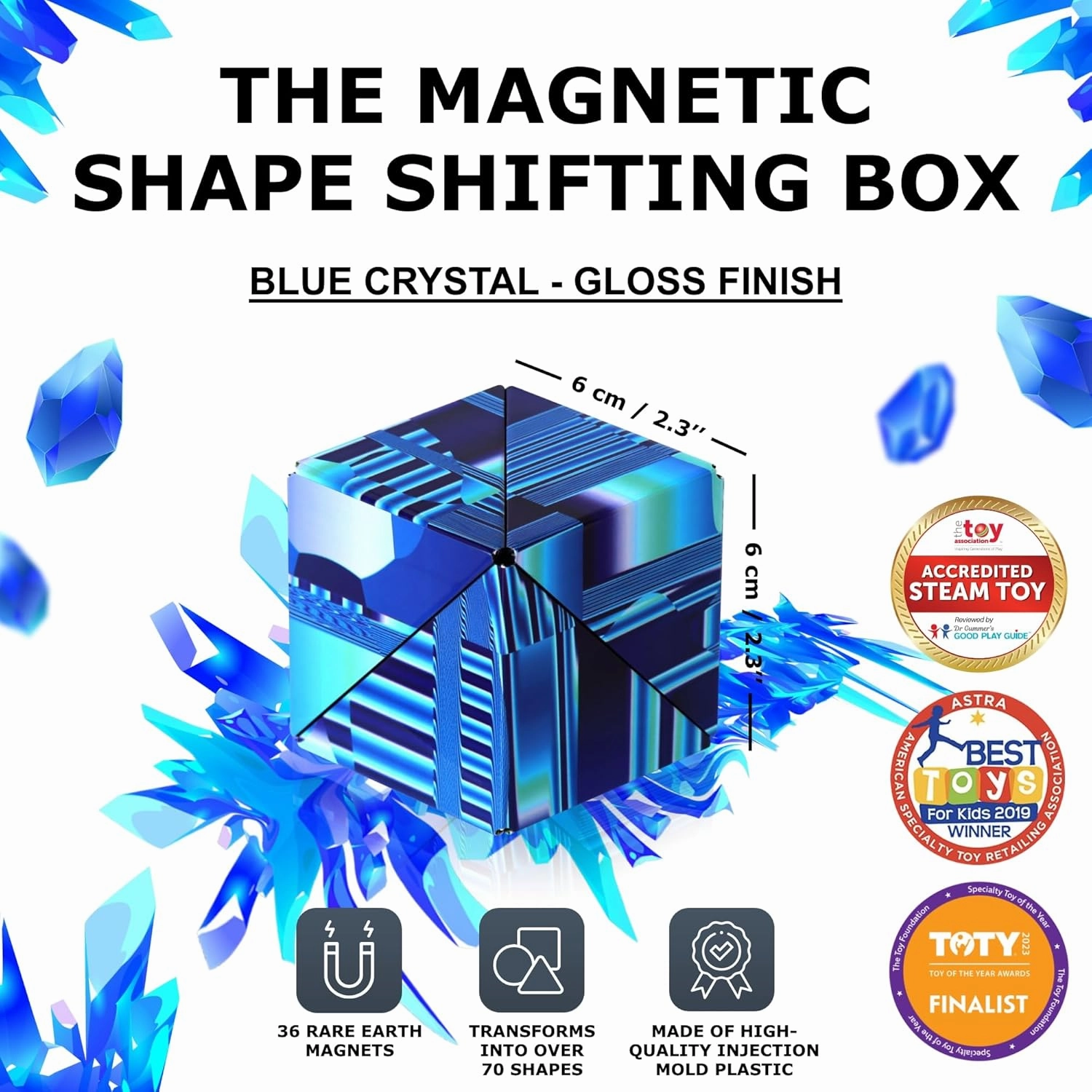 SHASHIBO Shape Shifting Box - STEM Magnetic Fidget Cube That Transforms Into Over 70 Shapes, Download Fun in Motion Toys Mobile App (Blue Crystal)
