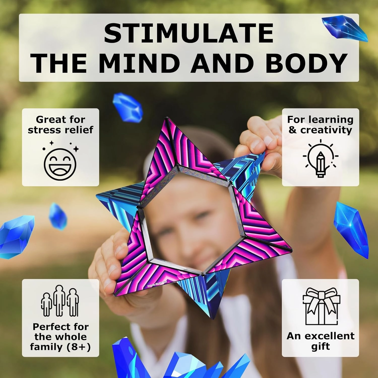 SHASHIBO Shape Shifting Box - STEM Magnetic Fidget Cube That Transforms Into Over 70 Shapes, Download Fun in Motion Toys Mobile App (Blue Crystal)