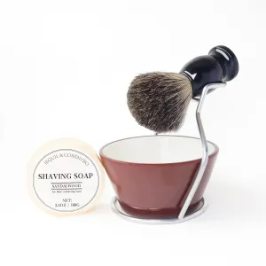 Shaving Brush Set for Men, 4pcs Shaving Set Includes Shaving Brush, Shaving Soap, Large Shaving Bowl and Stand, Gift for Men Wet Shaving (Color Set 2)