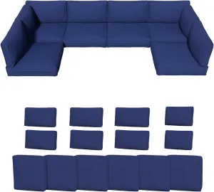 SHGJ&SOFT 14 Piece Outdoor Cushions for Patio Furniture Replacemen, Patio Sofa Couch Cushions Waterproof Rattan Wicker Sectional Patio Conversation Sets (Blue)