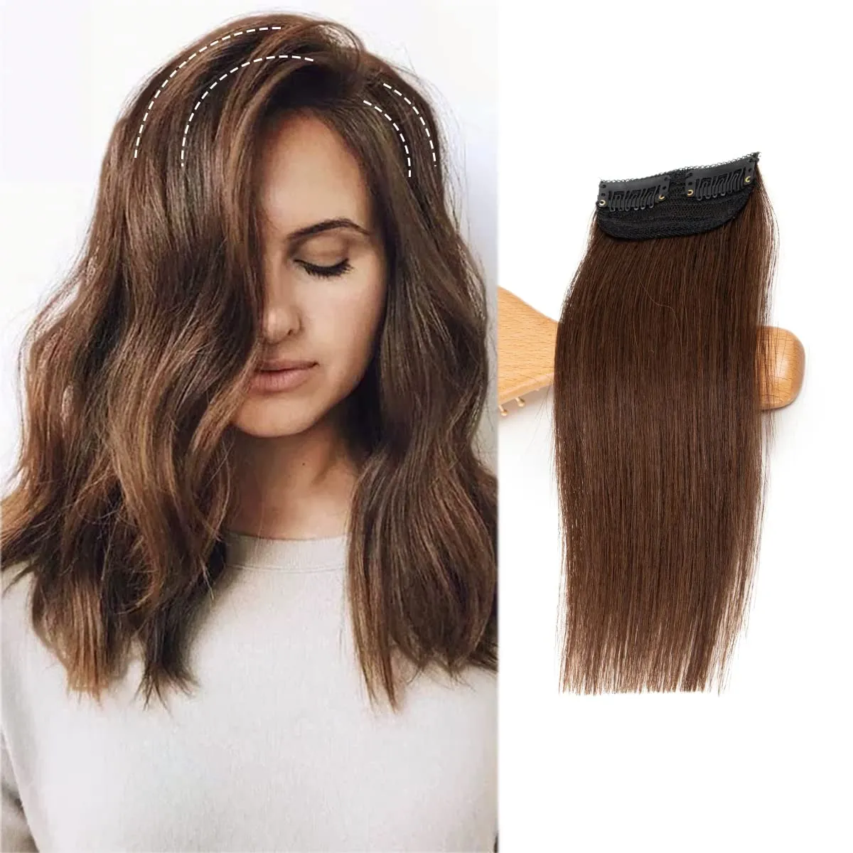 Short Hair Extensions Straight Clip In Real Remy Human Hair Thick Double Weft One Piece Hair Pieces for Thinning Hair Invisible Hairpin add Women Hair Volume 12 Inch #4 Medium Brown