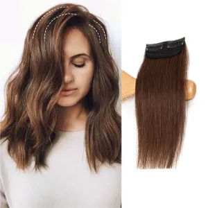 Short Hair Extensions Straight Clip In Real Remy Human Hair Thick Double Weft One Piece Hair Pieces for Thinning Hair Invisible Hairpin add Women Hair Volume 12 Inch #4 Medium Brown