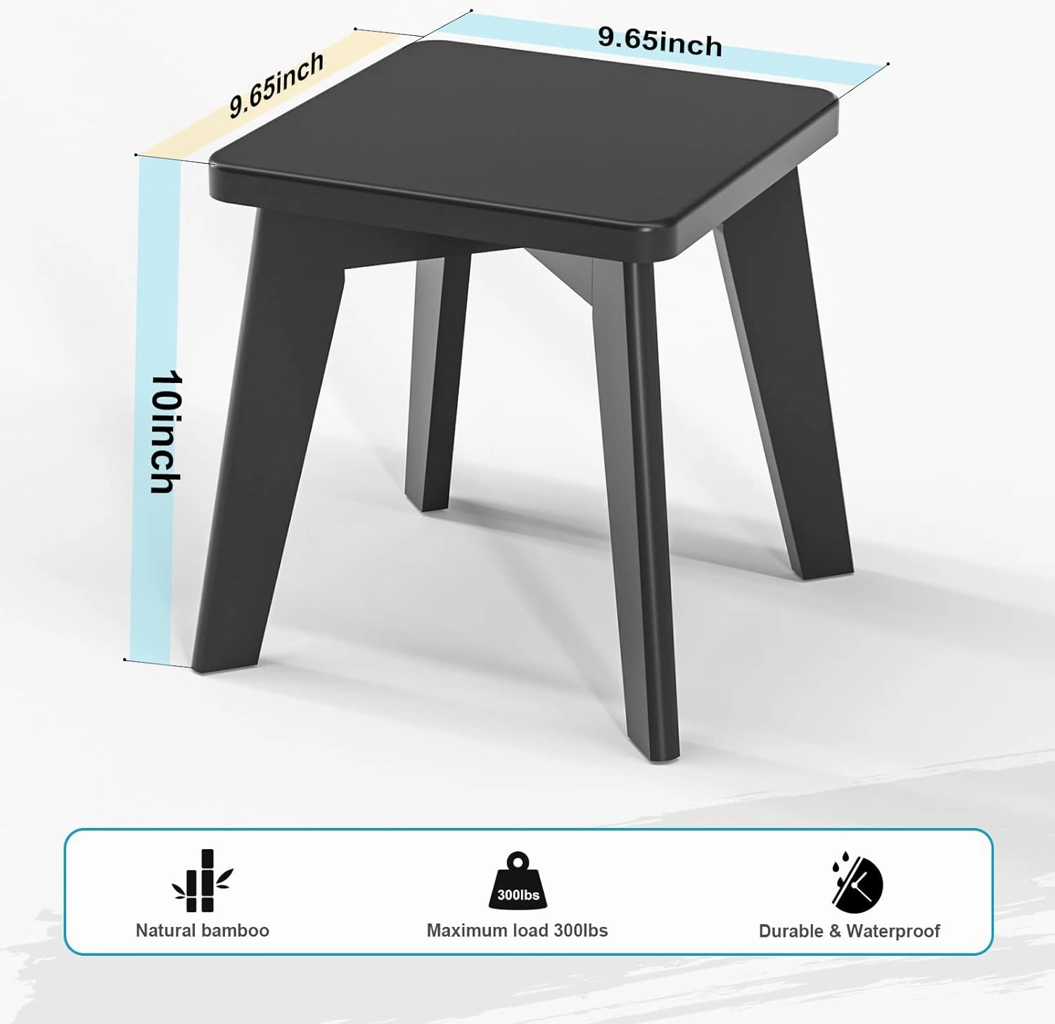 Shower Stool for Shaving Legs Kids Adults Small Bench for Bathroom Sink Bedroom Bamboo Wooden Stool for Inside Shower Black 10 inch
