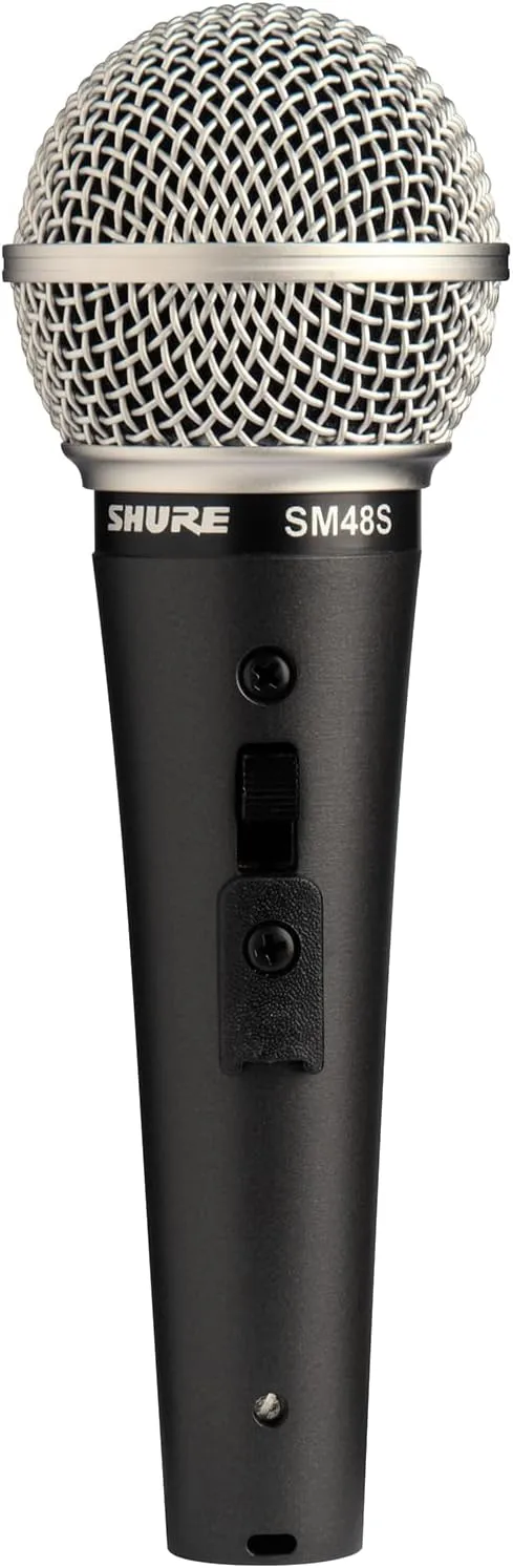 Shure SM48S-LC Cardioid Dynamic Vocal Microphone with Lockable On/Off Switch, Shock-Mounted Cartridge and Pop Filter, A25D Mic Clip, Storage Bag, 3-pin XLR Connector, No Cable Included (SM48S-LC)