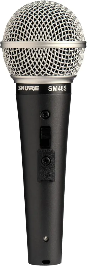 Shure SM48S-LC Cardioid Dynamic Vocal Microphone with Lockable On/Off Switch, Shock-Mounted Cartridge and Pop Filter, A25D Mic Clip, Storage Bag, 3-pin XLR Connector, No Cable Included (SM48S-LC)