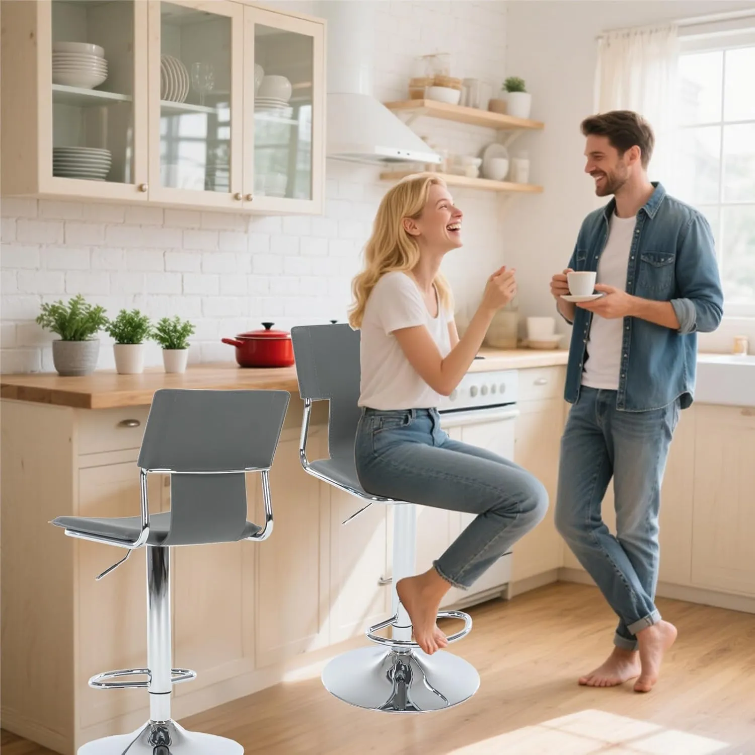 Sidanli Grey Bar Height Chairs, Swivel Barstools with High Backrest, Bar Stools Set of 2 for Kitchen Counter, Coffee Bar, Breakfast Countertop