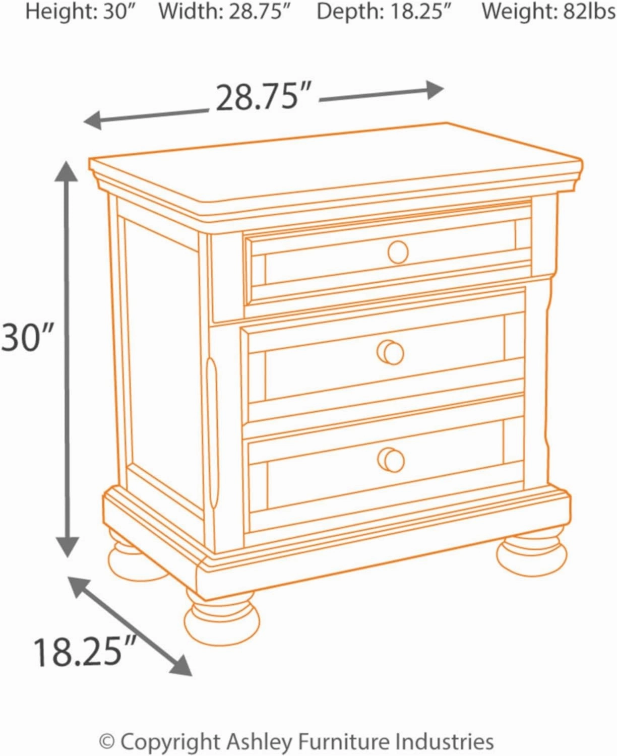 Signature Design by Ashley Porter Classic 2 Drawer Nightstand with Dovetail and Ball-bearing Construction, 29.88" Tall, Dark Brown