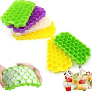 Silicone Honeycomb Ice Cube Tray – 37 Hexagon Cavities, Reusable Ice Mold for Home & Bar Use (Multi color, Single piece)