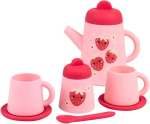 Silicone Tea Set - Strawberry Patch - 9 Piece Kids Playset, Teapot, Saucers & More, Pretend Play Toy, Kids & Toddler Ages 1 