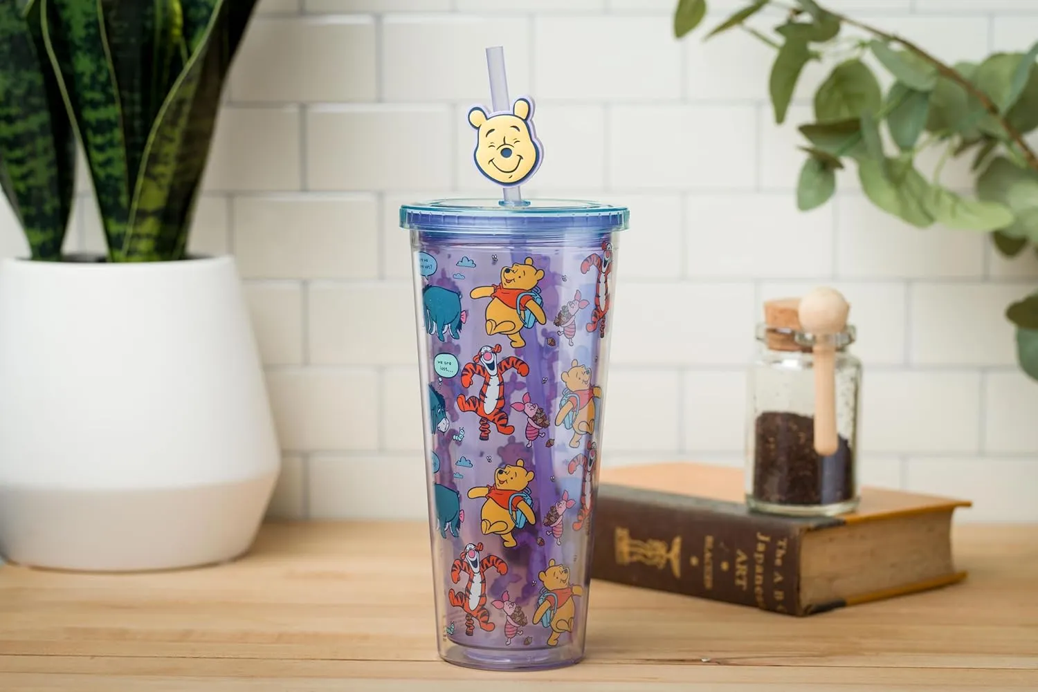 Silver Buffalo Disney Winnie the Pooh Best Adventures Featuring Tigger, Piglet, and Eeyore Plastic Cold Cup with Lid and Topper Straw, 24 Ounces