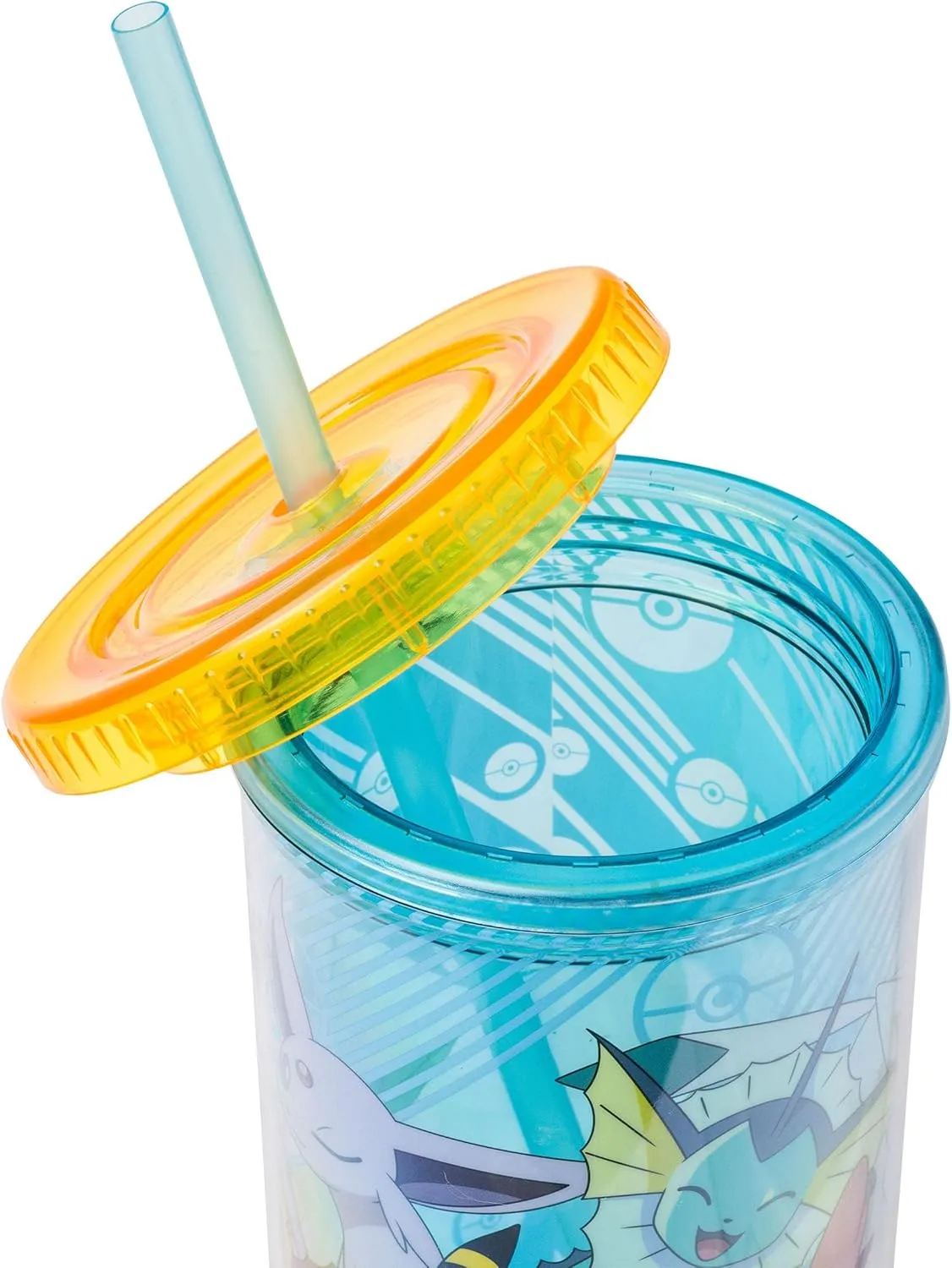 Silver Buffalo Eevee and Pikachu Plastic Tall Cold Cup with Lid and Straw, 20 Ounces