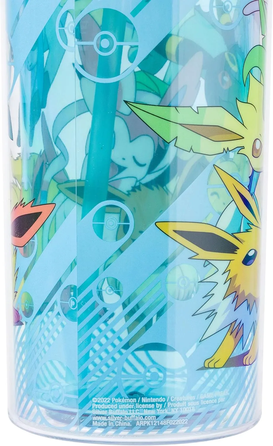 Silver Buffalo Eevee and Pikachu Plastic Tall Cold Cup with Lid and Straw, 20 Ounces
