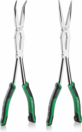 SK 2-Piece Double Compound Long Reach Pliers Set, 13-Inch Straight Long Nose Plier, 45° Bent Nose Plier, with Comfort Grips, Premium CR-V Steel Construction