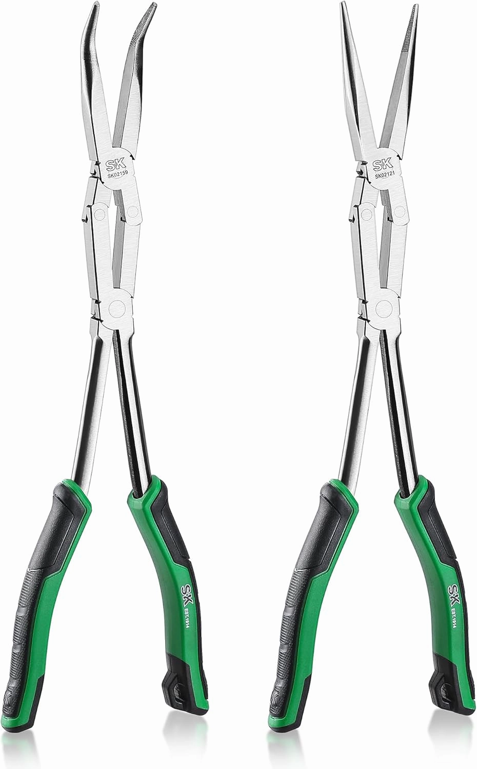 SK 2-Piece Double Compound Long Reach Pliers Set, 13-Inch Straight Long Nose Plier, 45° Bent Nose Plier, with Comfort Grips, Premium CR-V Steel Construction