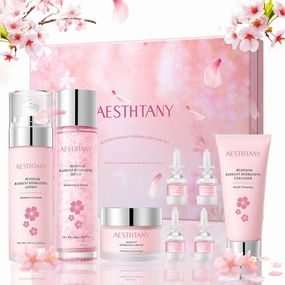 Skin Care Set For Women Moisturizing Rejuvationg Cherry Blossom Skin Care For Women Daily Skin Care Routine(8 Piece Set)