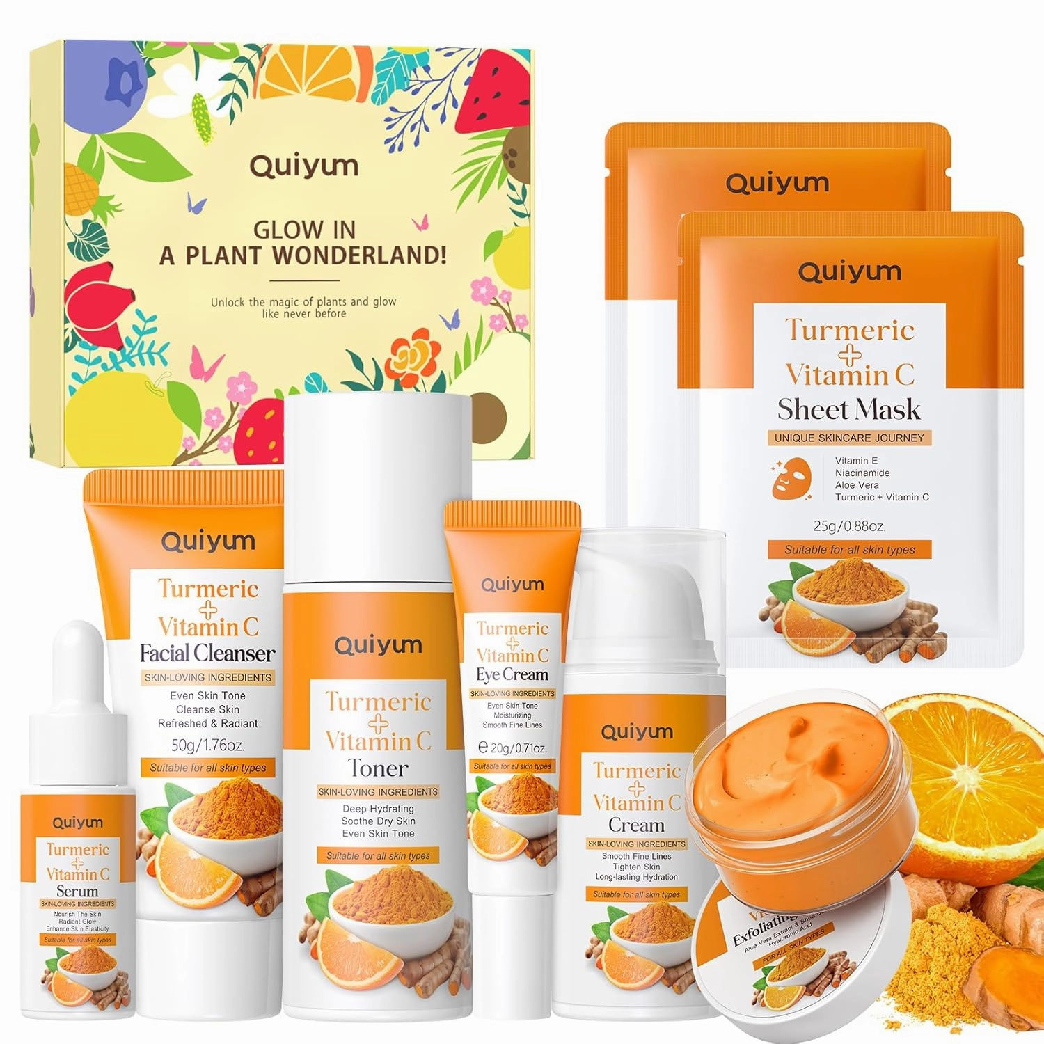 Skin Care Set, Turmeric Vitamin C Skincare 7PCS - Skin Care for Women, Facial Skin Care Routine Set Kit, Dark Spot Remover for Face, Reduce Acne, Gifts Sets