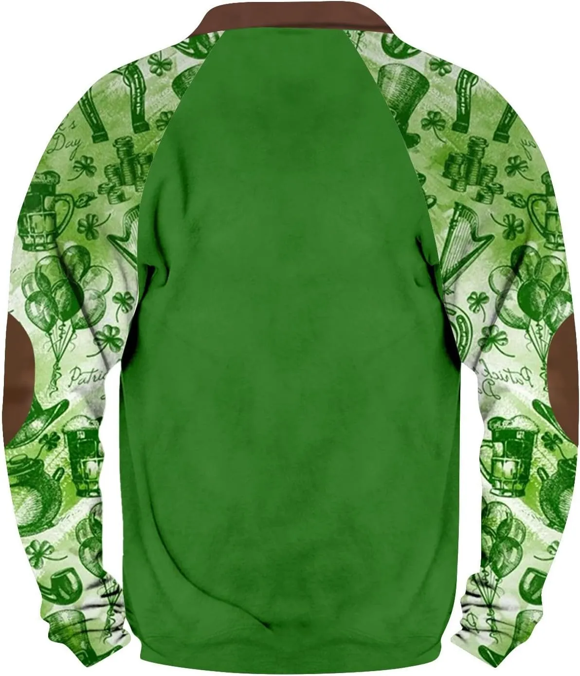 Slaince Letter Graphic Mens Zipper Polo Shirt Patchwork Shamrock Prints Long Sleeve Fall Fashion Collared Sweatshirt