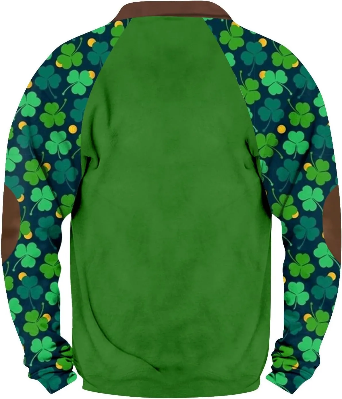 Slaince Letter Graphic Mens Zipper Polo Shirt Patchwork Shamrock Prints Long Sleeve Fall Fashion Collared Sweatshirt