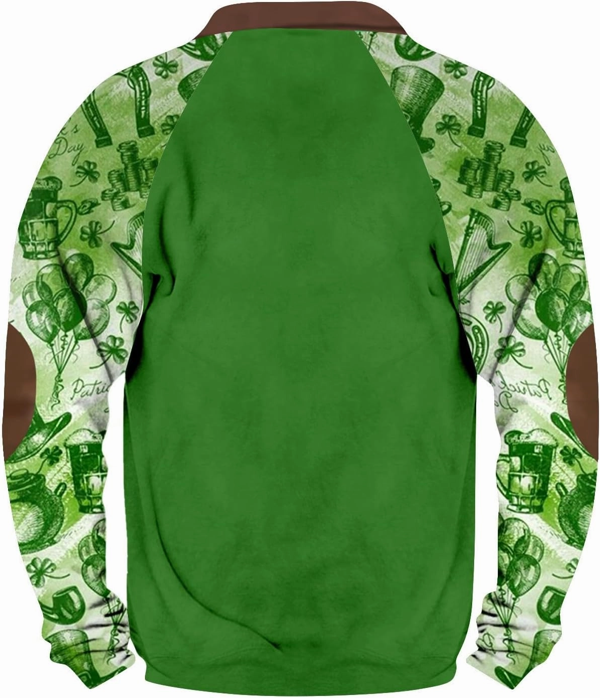 Slaince Letter Graphic Mens Zipper Polo Shirt Patchwork Shamrock Prints Long Sleeve Fall Fashion Collared Sweatshirt