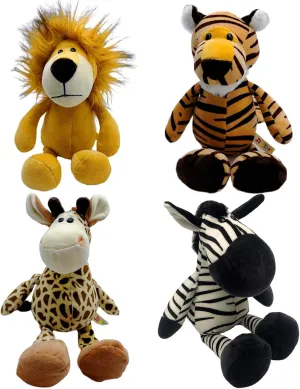 Small Plush Forest Animal Toys Set, 4 Stuffed Safari Animals, Monkey Elephant Giraffe Zebra Tiger Lion (Classic 1)