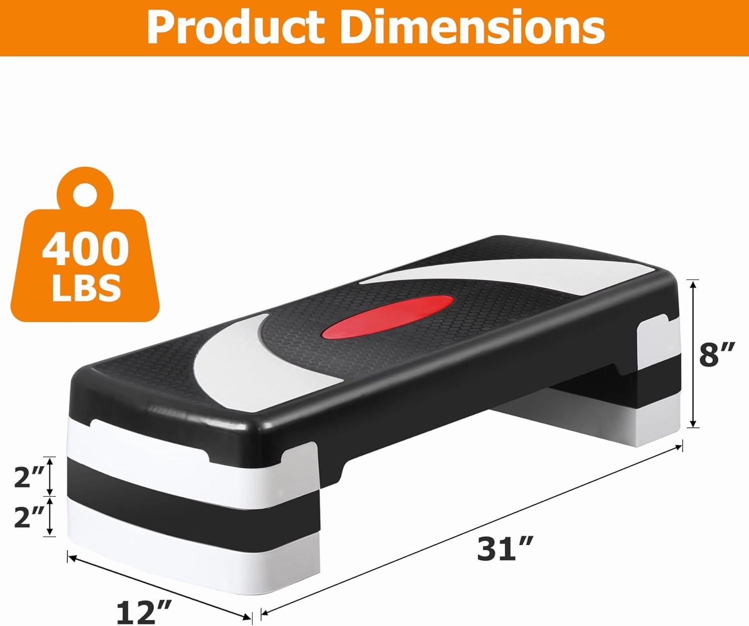 Smartxchoices 30'' Aerobics Stepper Workout Step Platform with 4" - 6" - 8" Adjustable Risers, Fitness Exercise Workout Trainer,Non-Slip Step Platform for Cardio, Core, Strength Training,Home Gym
