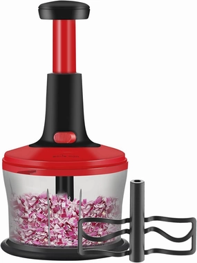Smile mom Vegetable Chopper Food Chopper, Quick Hand Press Chopper Dicer, Pro Food Cutter, Easy to Chop Vegetables, Fruits, Herbs, Salsa, Puree, Pesto, ABS Food Grade Material 1.2L Red
