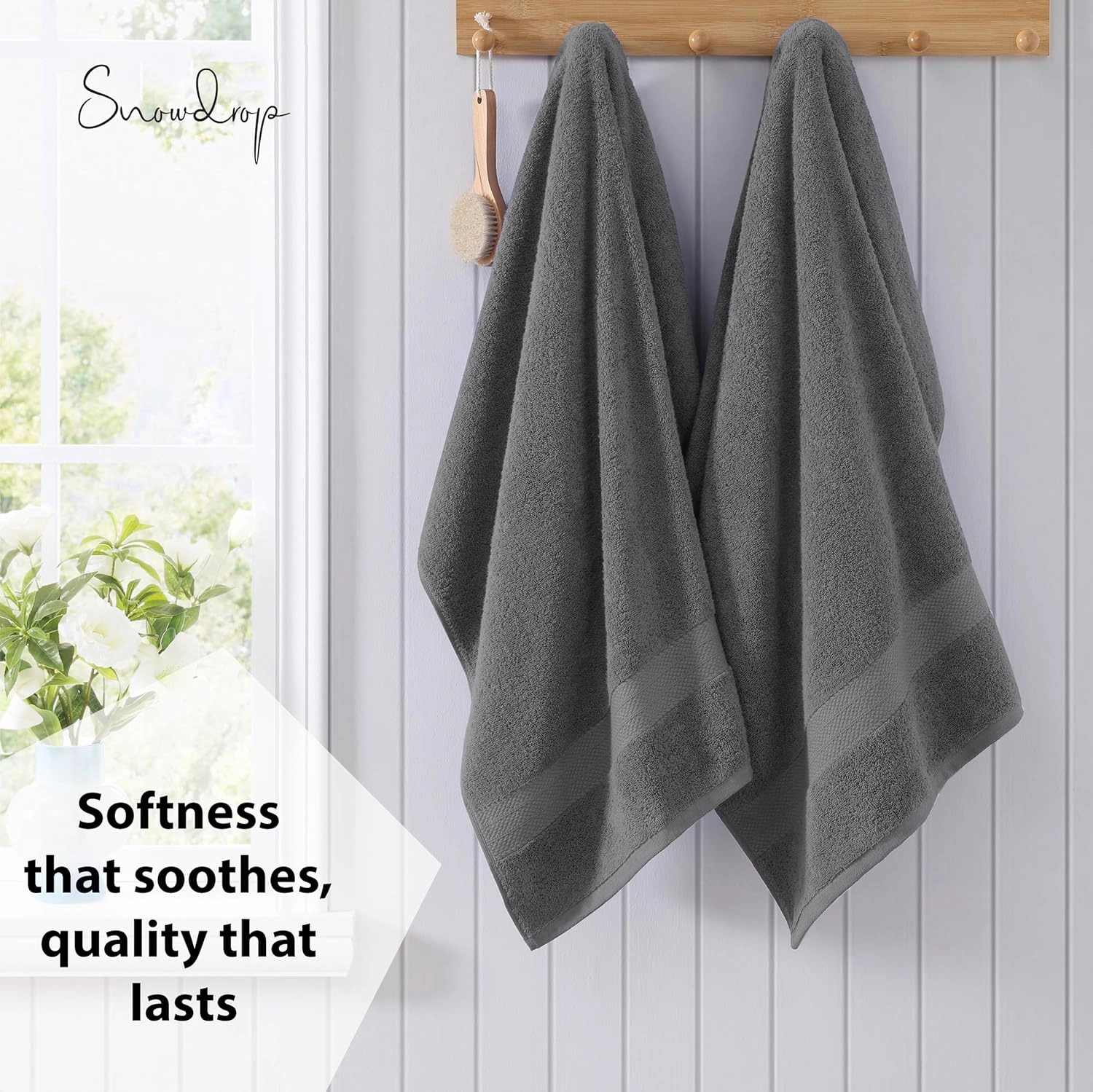 SNOWDROP Grey Bath Towel Set - 2 Large Bath Towels, 4 Hand Towels, 4 Wash Cloths, Yoga Towel, Pool Towel, 2 Hair Towels, 10 Piece Set