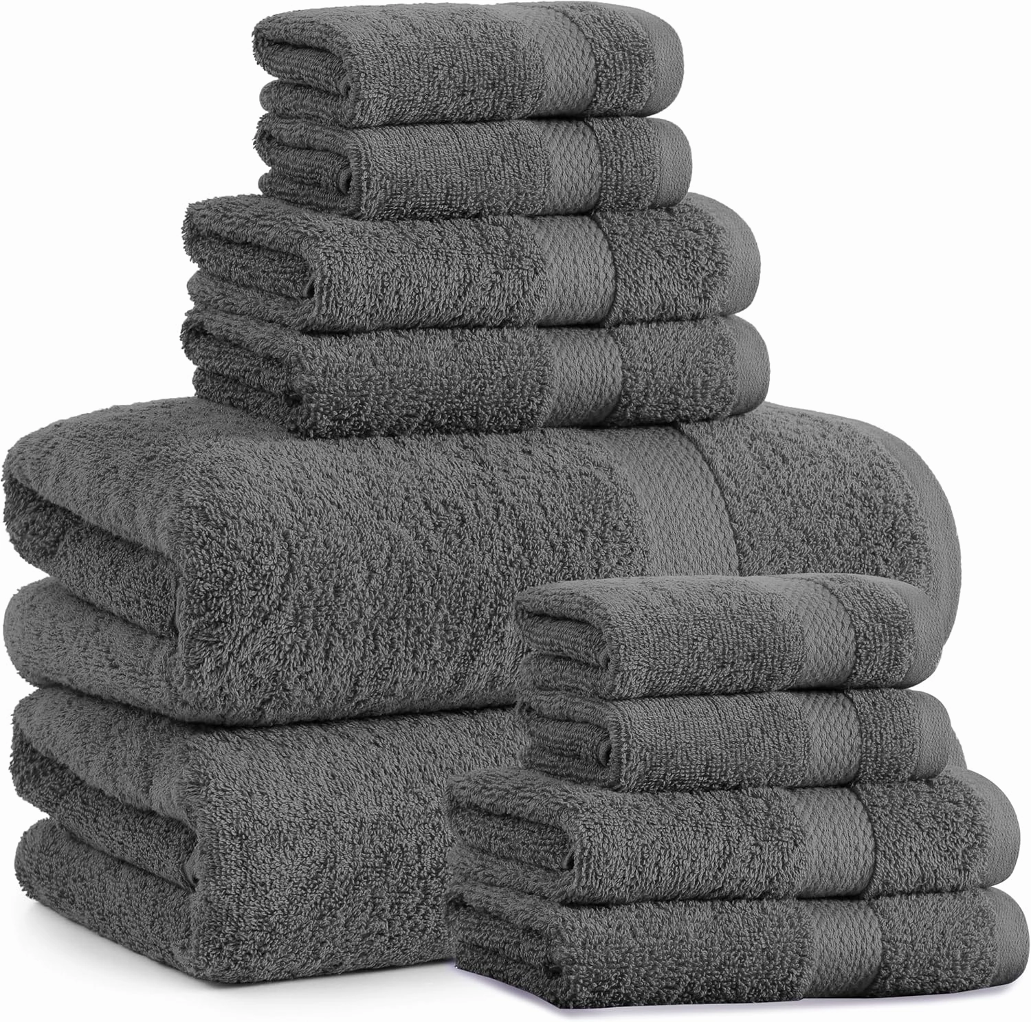SNOWDROP Grey Bath Towel Set - 2 Large Bath Towels, 4 Hand Towels, 4 Wash Cloths, Yoga Towel, Pool Towel, 2 Hair Towels, 10 Piece Set