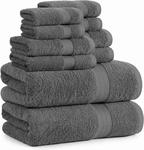 SNOWDROP Grey Bath Towel Set - 2 Large Bath Towels, 4 Hand Towels, 4 Wash Cloths, Yoga Towel, Pool Towel, 2 Hair Towels, 10 Piece Set
