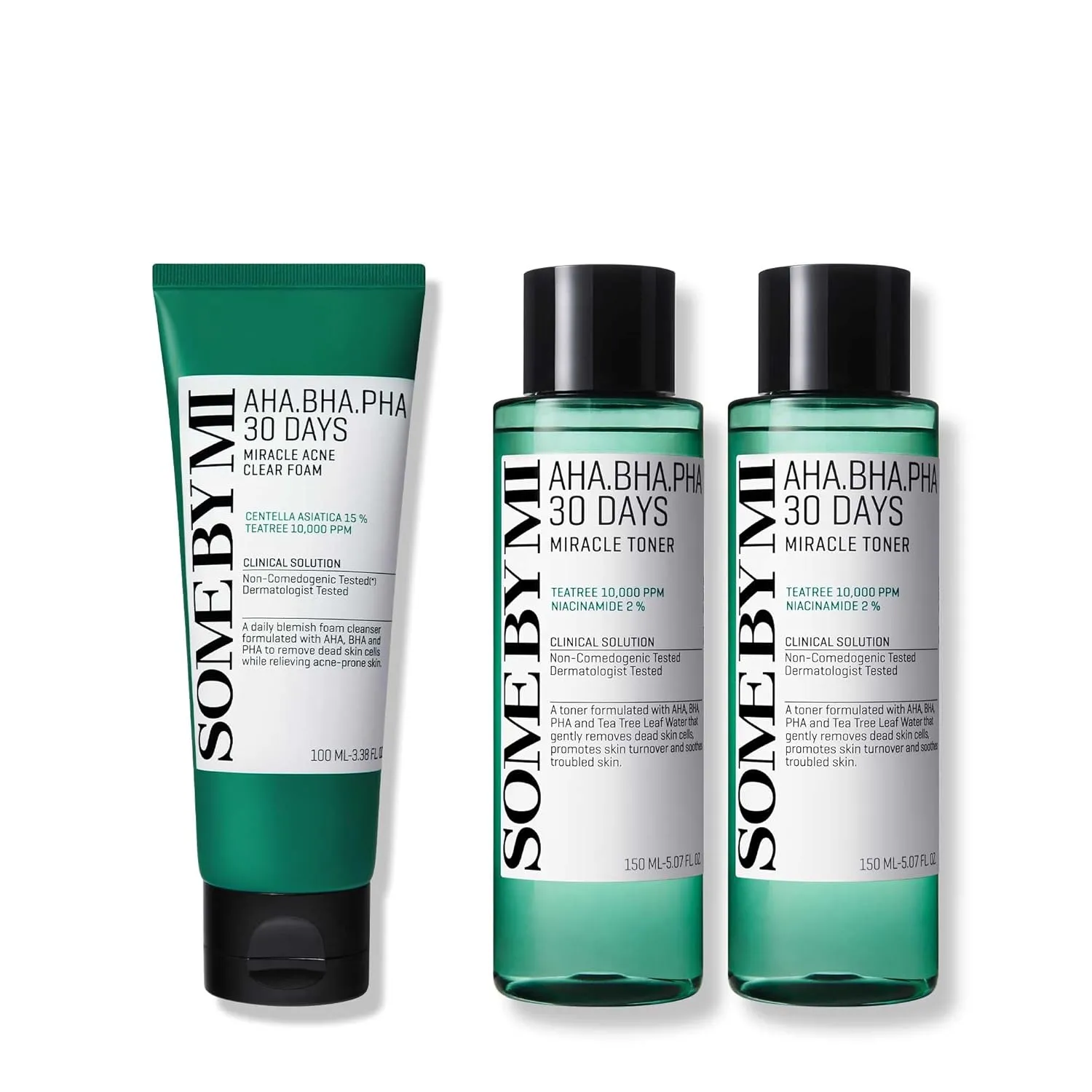 SOME BY MI AHA BHA PHA 30 Days Miracle Acne Clear Foam   AHA BHA PHA 30 Days Miracle Toner - Pack of 2