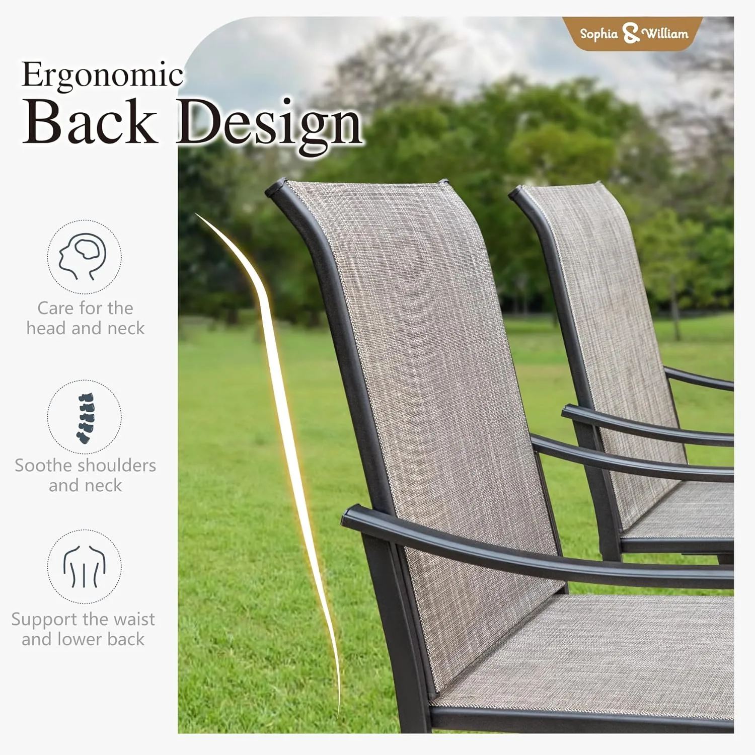 Sophia & William Patio Dining Chairs Set of 2, Outdoor Swivel Chairs with Breathable Textilene Fabric, Rustproof for Lawn Garden Support 350lbs