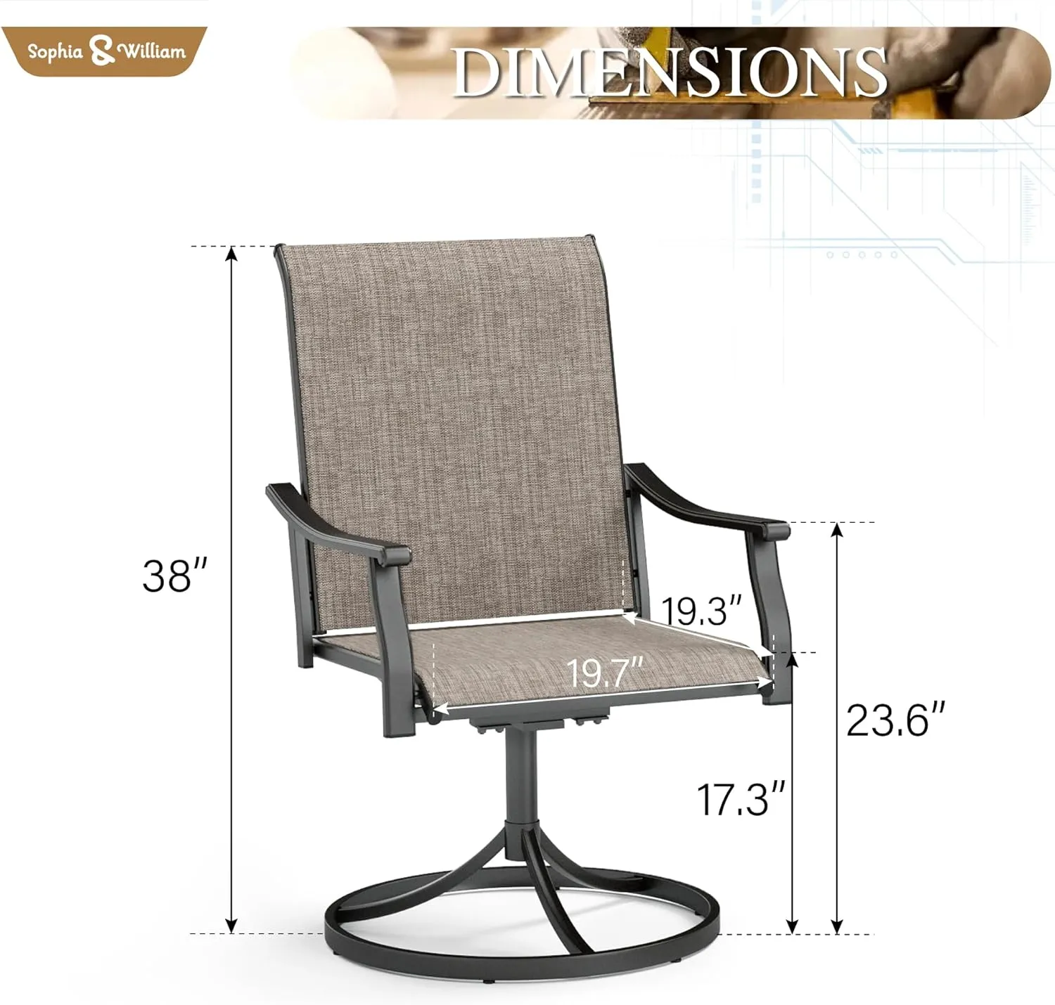 Sophia & William Patio Dining Chairs Set of 2, Outdoor Swivel Chairs with Breathable Textilene Fabric, Rustproof for Lawn Garden Support 350lbs