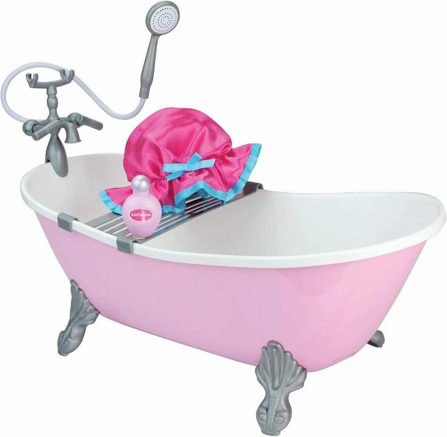 Sophia's Classic White Clawfoot Bathtub with Handheld Shower Head and Faucet Furniture Accessories Set for 18" Dolls, Light Pink and Blue Accessories Set
