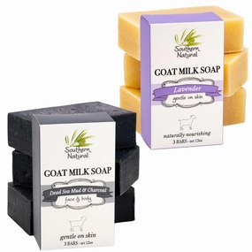 Southern Natural Activated Charcoal Soap Bar 3 Pack/Lavender Goat Milk Soap Bar 3 Pack – Gentle Cleansing for Dry, Sensitive Skin and Blemish-Prone Skin, Ideal for Face and Body
