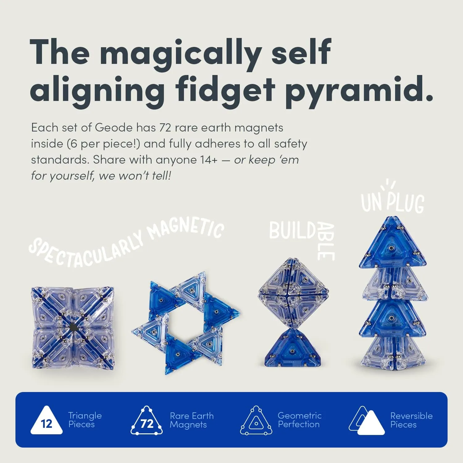 Speks Geode Magnetic Fidget Toy | Sensory Desk Toy for Adults & Teens 14  | Stress Relief Gift | Pyramid, Cobalt