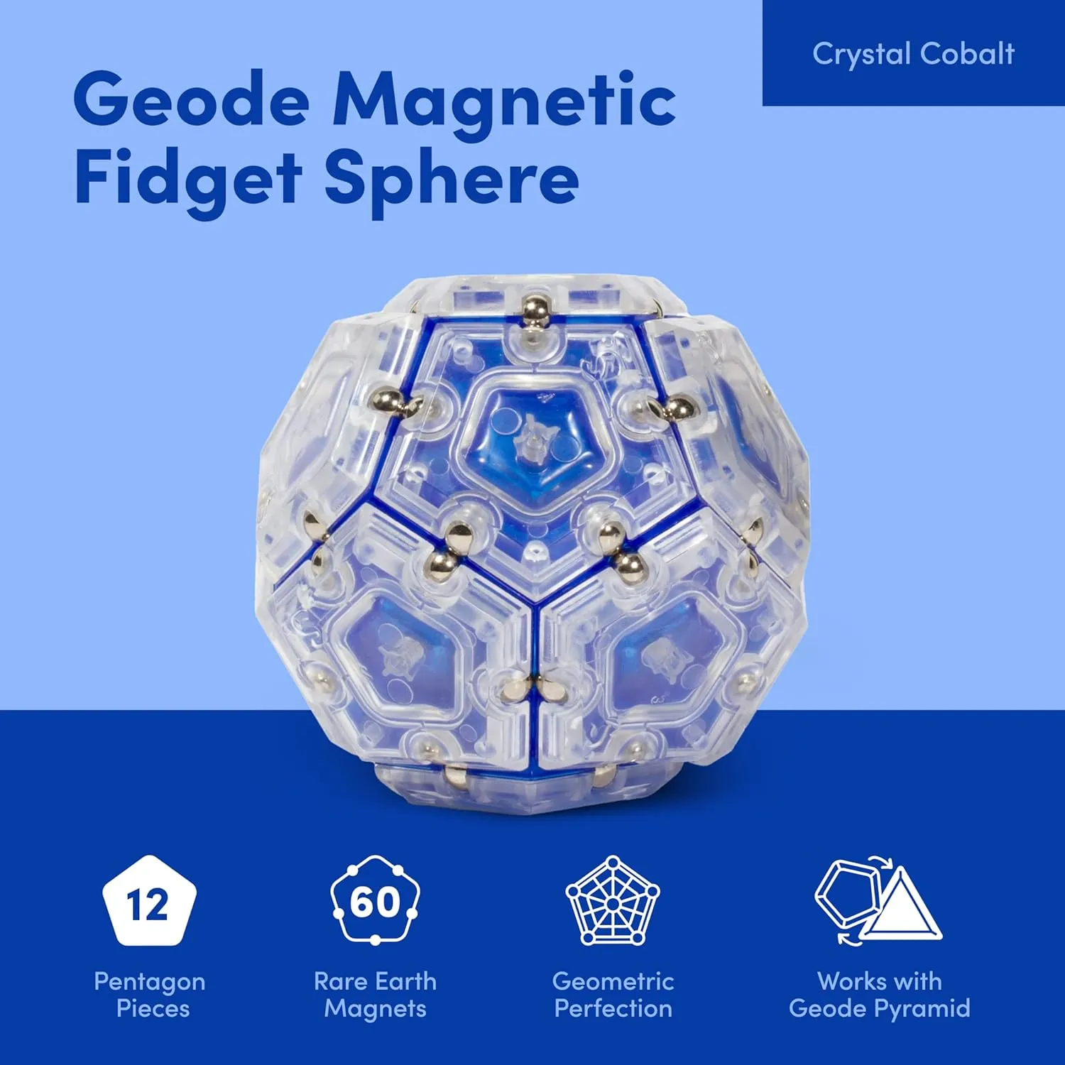 Speks Geode Magnetic Fidget Toy | Sensory Desk Toy for Adults & Teens 14  | Stress Relief Gift | Sphere, Cobalt