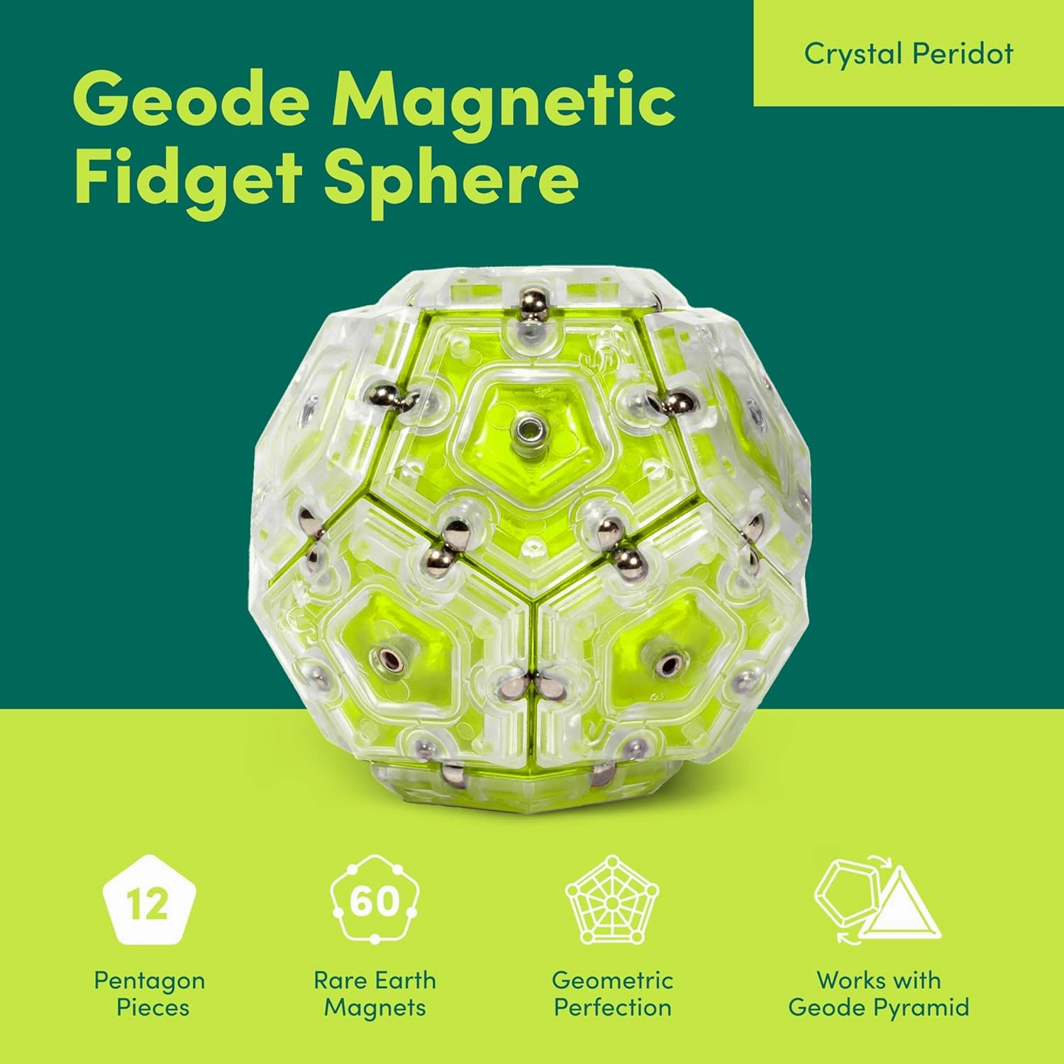 Speks Geode Magnetic Fidget Toy | Sensory Desk Toy for Adults & Teens 14  | Stress Relief Gift | Sphere, Peridot