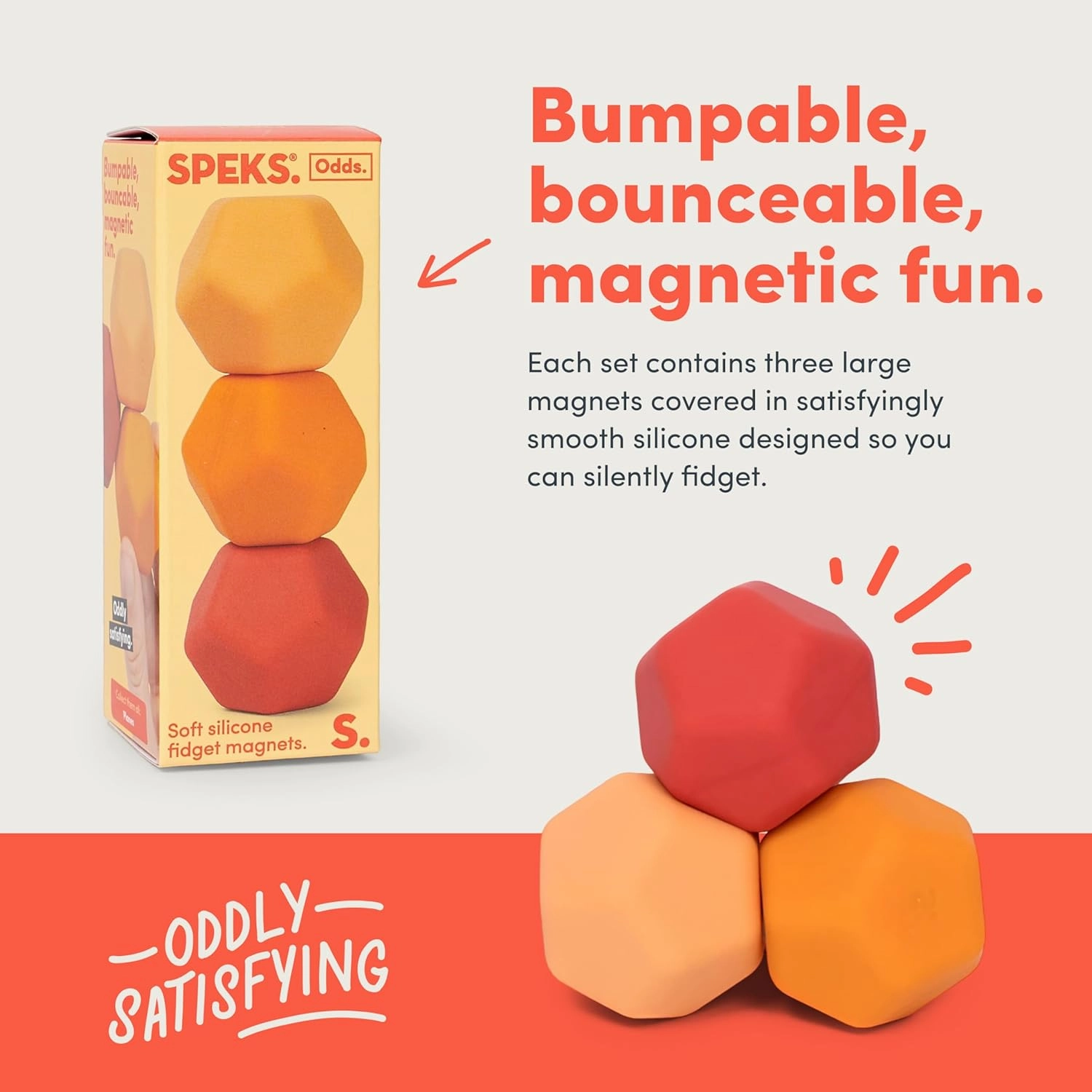 Speks Odds Soft Silicone Fidget Magnets | Silent Stress Relief Toys | Textured Magnetic Balls for Adults & Teens 14  | Orange