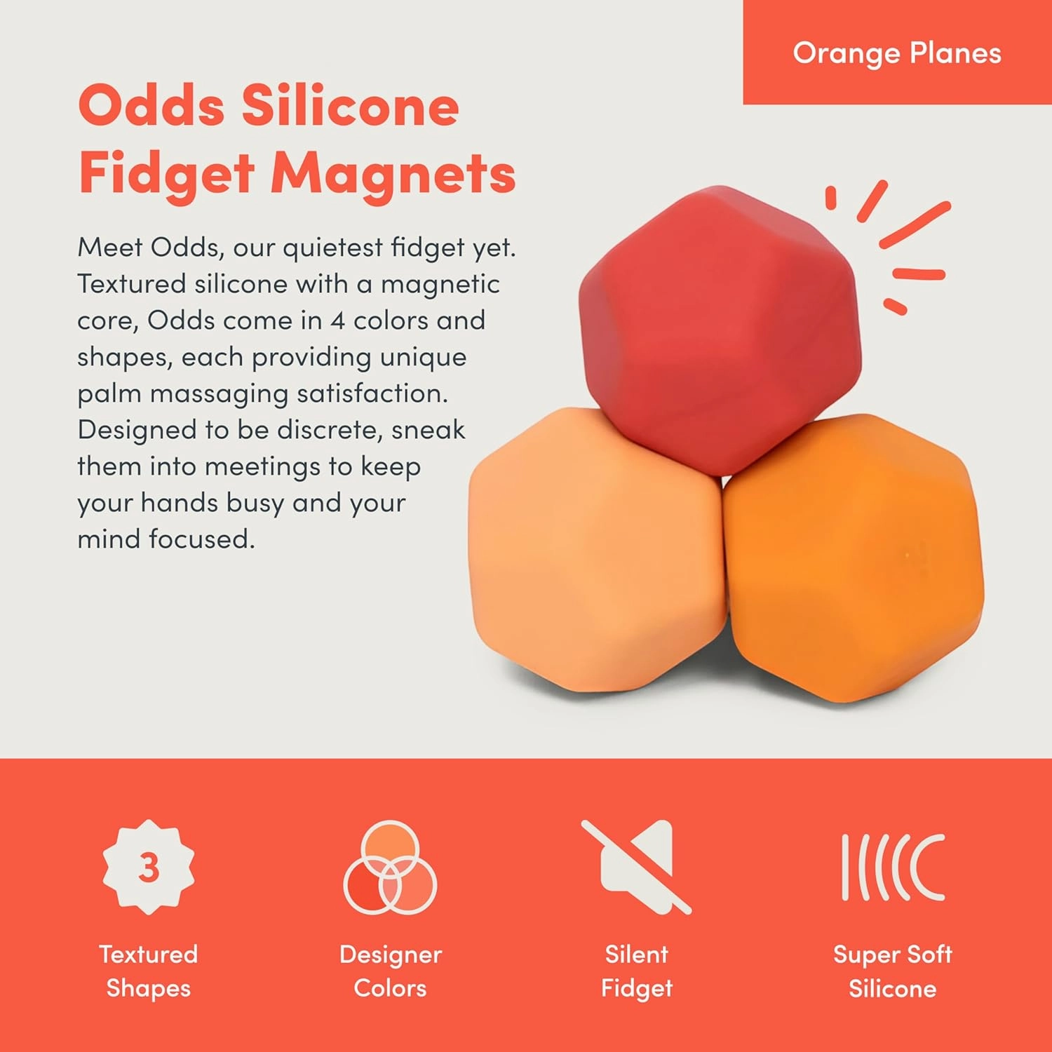 Speks Odds Soft Silicone Fidget Magnets | Silent Stress Relief Toys | Textured Magnetic Balls for Adults & Teens 14  | Orange