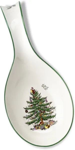 Spode Christmas Tree Spoon Rest, 12-Inch Festive Cooking Utensil Rest, Christmas Spatula & Ladle Holder for Kitchen Countertop, Fine Earthenware, Dishwasher Safe Holiday Kitchen Accessory
