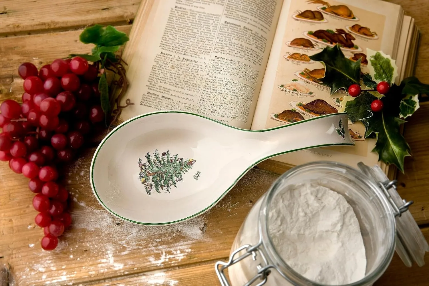 Spode Christmas Tree Spoon Rest, 12-Inch Festive Cooking Utensil Rest, Christmas Spatula & Ladle Holder for Kitchen Countertop, Fine Earthenware, Dishwasher Safe Holiday Kitchen Accessory