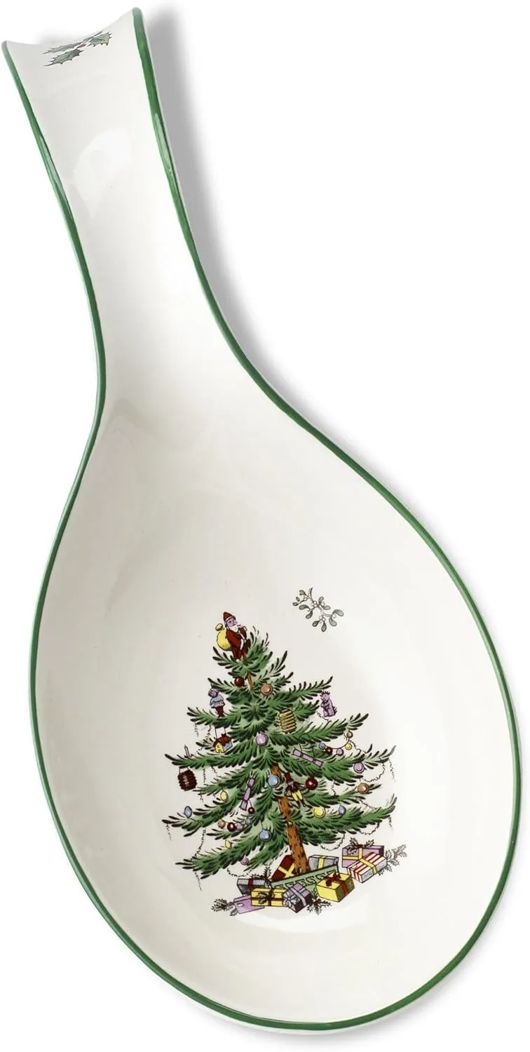 Spode Christmas Tree Spoon Rest, 12-Inch Festive Cooking Utensil Rest, Christmas Spatula & Ladle Holder for Kitchen Countertop, Fine Earthenware, Dishwasher Safe Holiday Kitchen Accessory