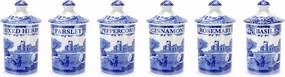 Spode Blue Italian Spice Jars | Set of 6 | Beautiful and Functional Kitchen Décor | Made of Fine Porcelain | 4 Inch Seasoning Storage Jars | Dishwasher Safe
