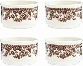 Spode Woodland 3" Ramekin - Floral Boarder (Set of 4) | Earthenware | Microwave and Dishwasher Safe | Made in England | Mini Serving Bowls for Snacks, Dessert, and Mixing Ingredients