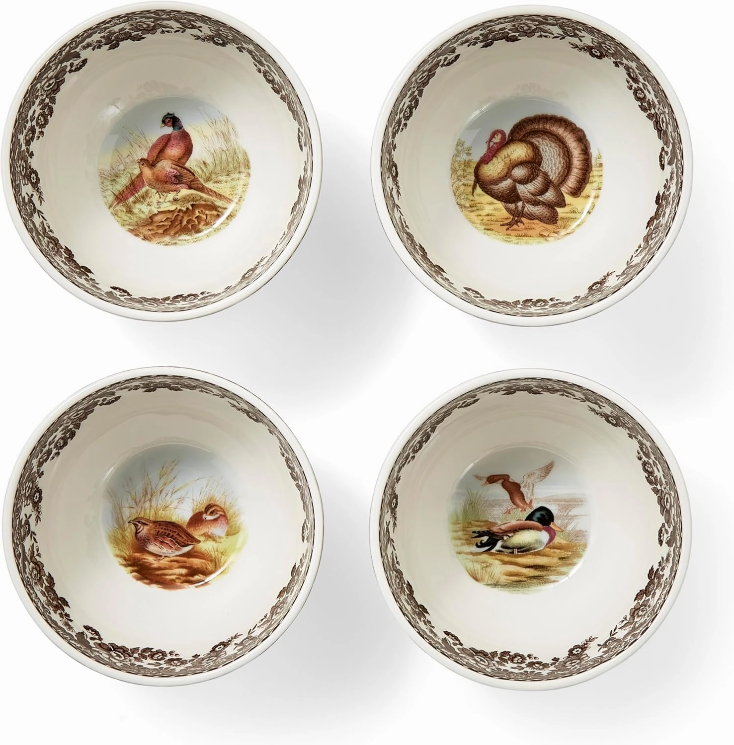 Spode Woodland 4" Dip Bowls - Assorted Animal Designs | Porcelain Ceramic Hunting-Themed Tableware | Microwave & Dishwasher Safe | For Dips, Sauces, Snacks, and Desserts