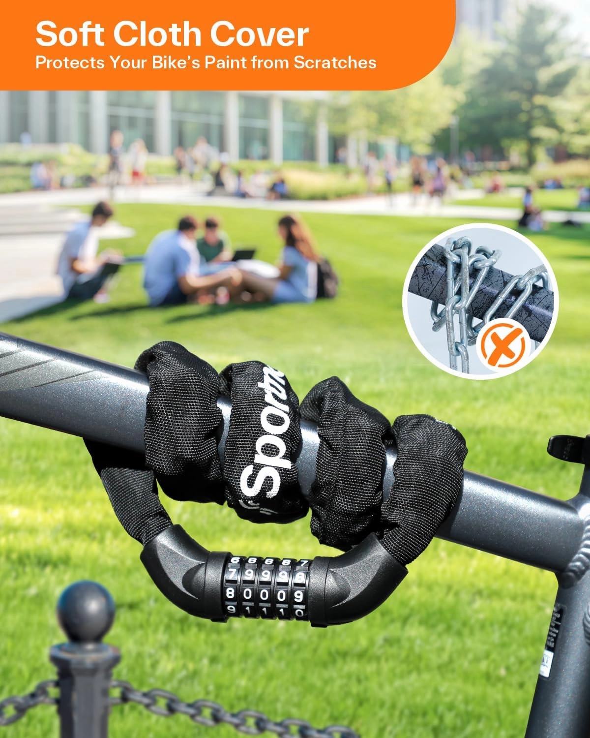 Sportneer Bike Lock: 5 Digit Combination High Security Anti Theft Bike Chain Lock - 3.2/3.6/4ft Heavy Duty Keyless Bicycle Lock for Bike, Motorcycle, Scooter, Door & Gate - 4/6mm Thick, Easy to Use