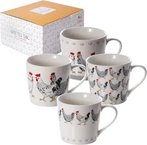 SPOTTED DOG GIFT COMPANY Chicken Mug Set of 4, Farm Coffee Mugs, Animal Themed Ceramic Tea Cups, Microwave Dishwasher Safe, Cute Kitchen Gifts for Chicken Lovers Owners - 13oz