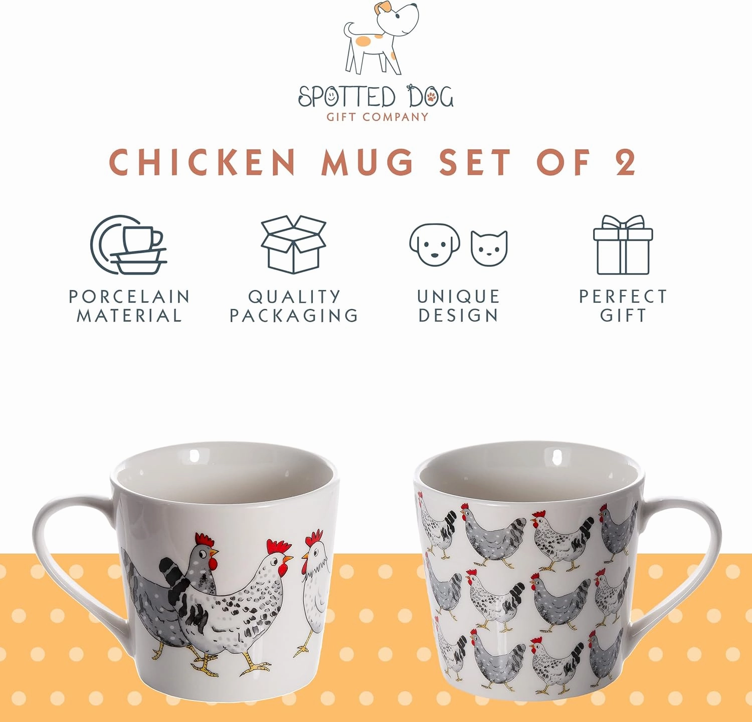 SPOTTED DOG GIFT COMPANY Chicken Mug Set of 2, Farm Coffee Mugs, Animal Themed Ceramic Tea Cups, Microwave Dishwasher Safe, Cute Kitchen Gifts for Chicken Lovers Owners - 13oz