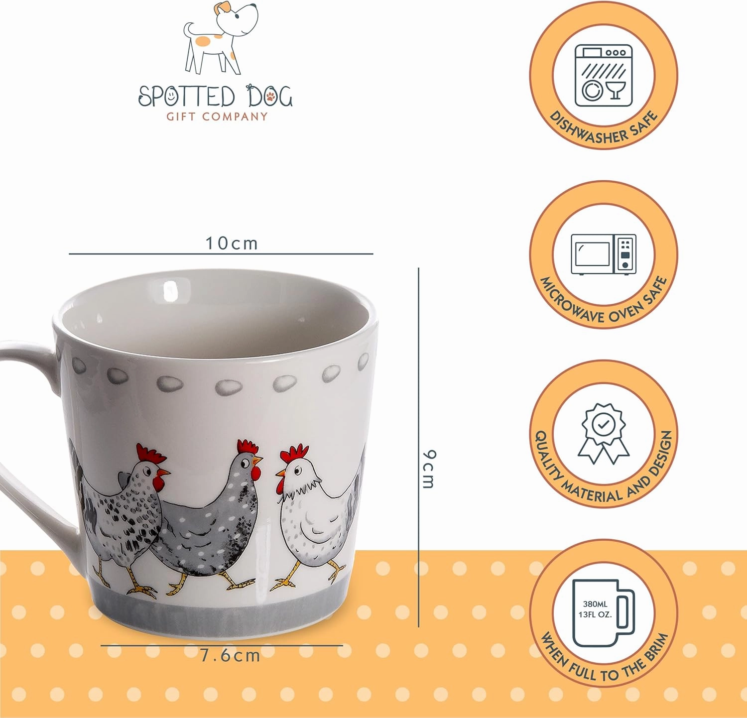 SPOTTED DOG GIFT COMPANY Chicken Mug Set of 2, Farm Coffee Mugs, Animal Themed Ceramic Tea Cups, Microwave Dishwasher Safe, Cute Kitchen Gifts for Chicken Lovers Owners - 13oz