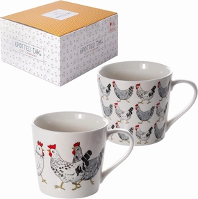 SPOTTED DOG GIFT COMPANY Chicken Mug Set of 2, Farm Coffee Mugs, Animal Themed Ceramic Tea Cups, Microwave Dishwasher Safe, Cute Kitchen Gifts for Chicken Lovers Owners - 13oz